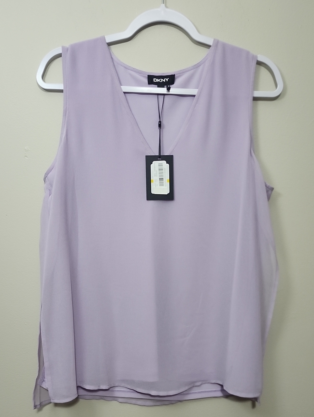 DKNY Lavender Pastel Chiffon V-Neck Sleeveless Blouse Pastel Business Workwear M